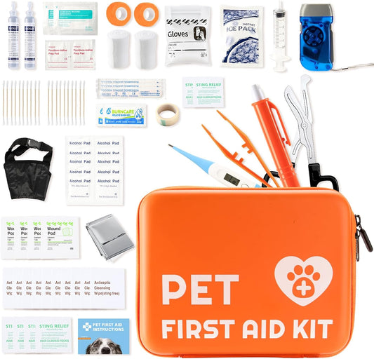 Portable Dog First Aid Kit with Hook - Water Resistant Pouch for Hiking, Camping, Daily Family Use, Travel, Pet Safety, Thoughtful Gift for Pet Owners (81pcs Upgrade Professional Version)