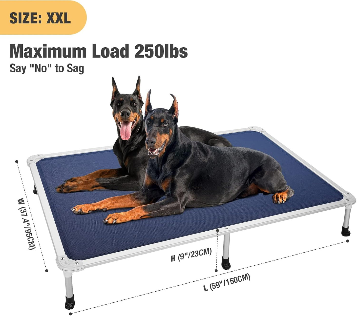 Veehoo Chew Proof Elevated Dog Bed - Cooling Raised Pet Cot - Silver Aluminum Frame and Durable Textilene Mesh Fabric, Unique Designed No-Slip Feet for Indoor or Outdoor Use, Blue, XX-Large, CWC2003