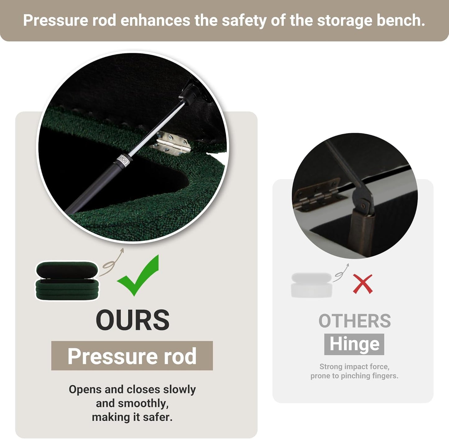 Storage Ottoman Bench 49.2 Inch Upholstered Fabric Storage Bench for Bedroom End of Bed Aesthetic Large Oval Ottoman for Living Room(Dark Green)