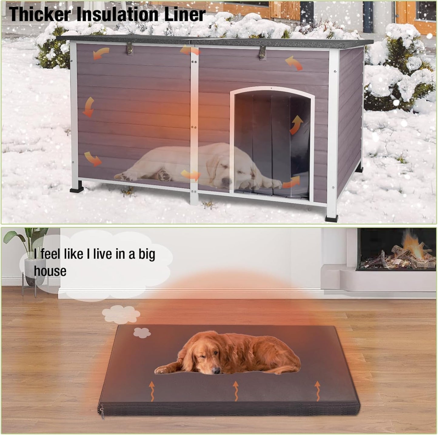 GUTINNEEN 59.1" Extra Large Dog House Outdoor Insulated for Winter with Durable Metal Fame, Grey