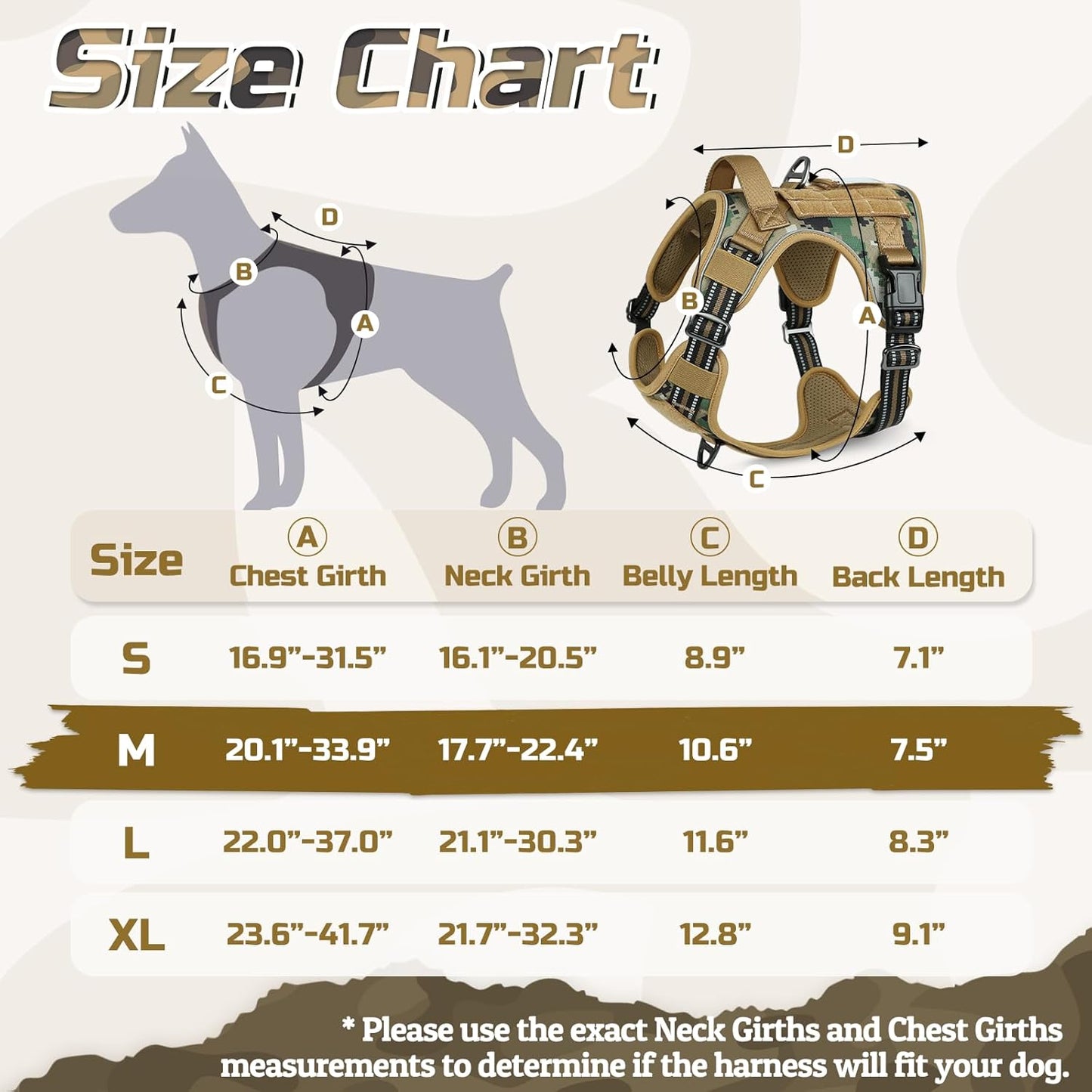 rabbitgoo Tactical Dog Harness Medium Sized Dog, No Pull Military Service Vest with Handle & Molle, Easy Control for Training Walking, Adjustable Reflective Straps, Brown camo, M