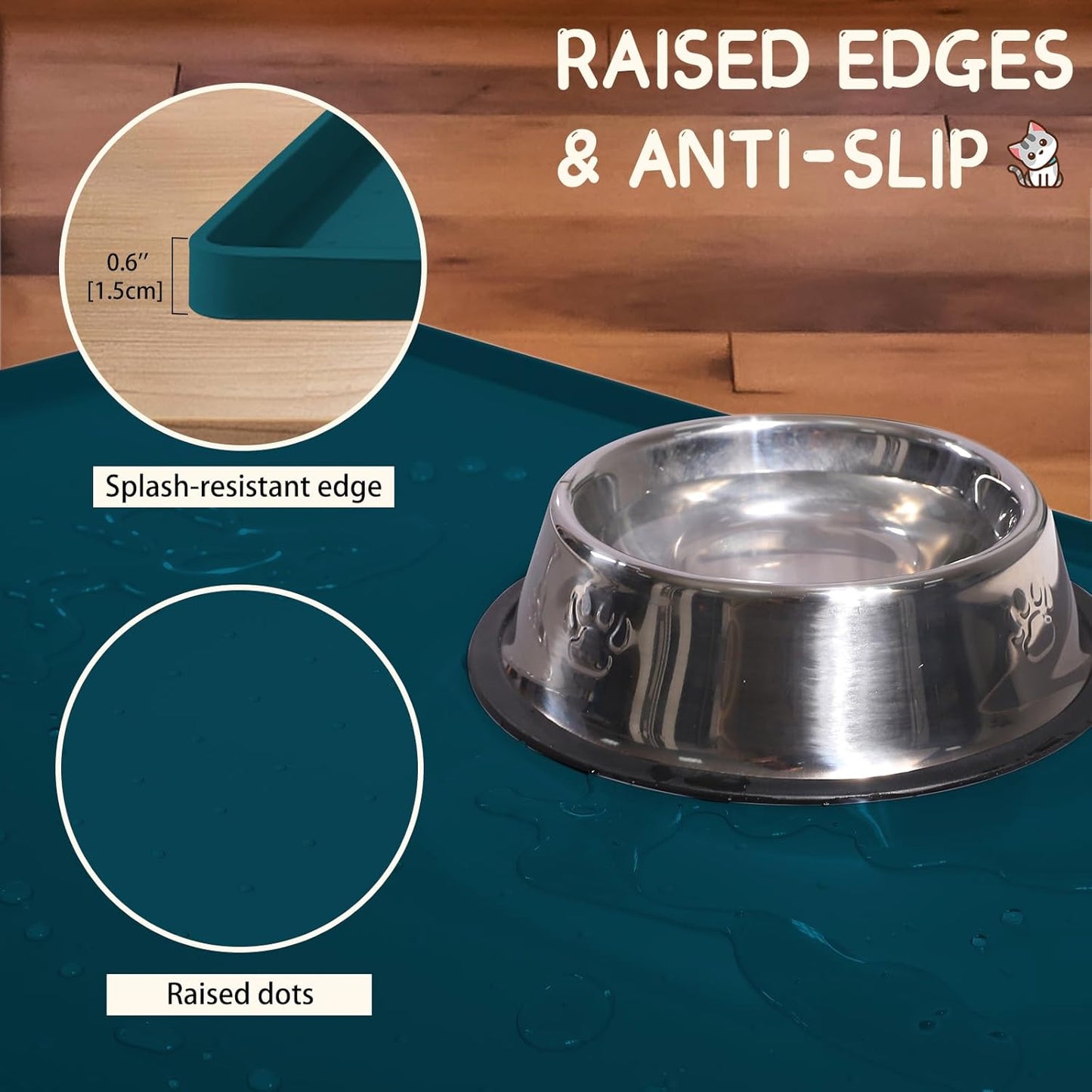 MateeyLife Silicone Cat & Dog Food Mat for Floors Waterproof, Anti-Slip Dog Bowl Mats for Food and Water, Pet Feeding Mats with Lip to Prevent Spills, Pet Placemat for Messy Drinkers to Protect Floors