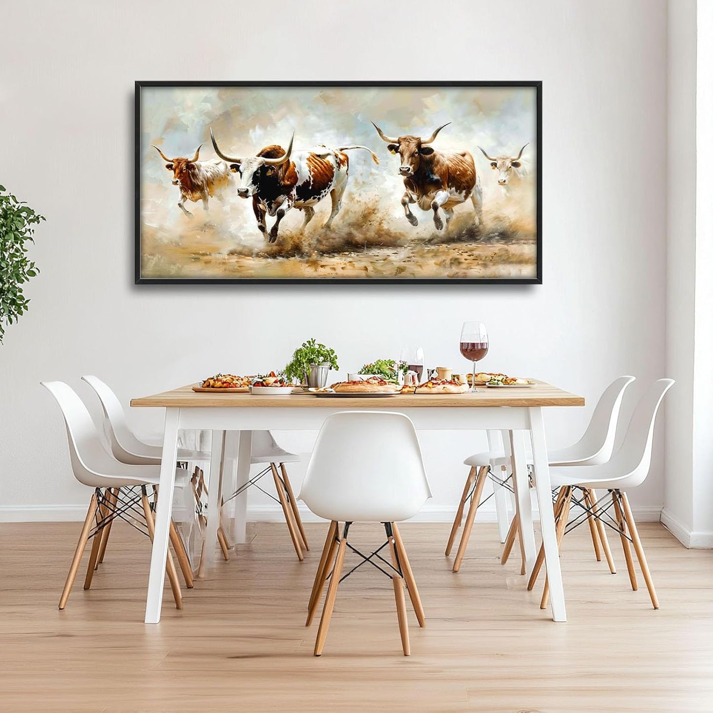 Highland Cow Large Wall Art Wild Animal Running Pictures Farmhouse Rustic Longhorn Wall Decor Canvas Print Painting Artwork for Bathroom Living Room Bedroom 60L" x 30W"