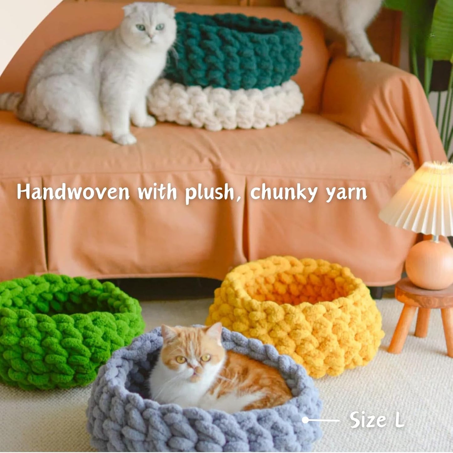 Cat Nest Bed – Premium Handwoven Washable Extra Soft Round Cave House for Indoor Kitten & Kitty, Small & Large (Cloud White,Medium)