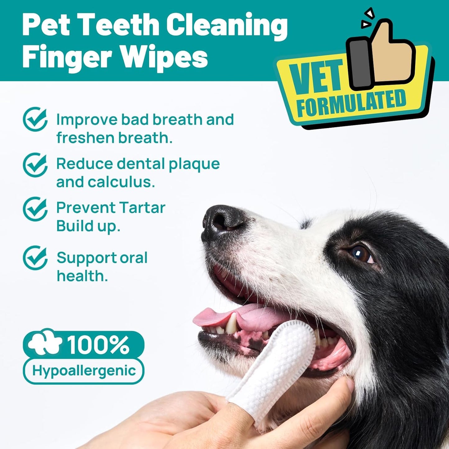 Dog Dental Care Wipes - Cat & Dog Teeth Cleaning Finger Wipes - Tooth Brushing Kit Dental Wipes - Reduces Plaque & Freshens Breath, Honey Scent
