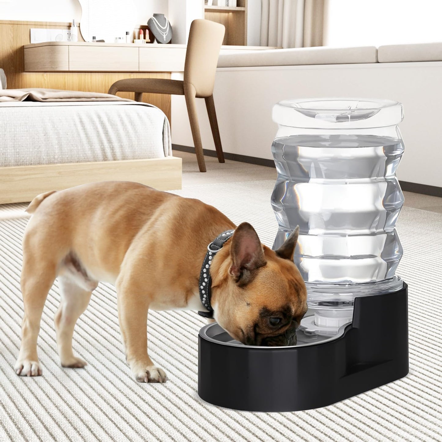 Sfozstra Dog Water Bowl Dispenser: 6L Lagre Stainless Steel - BPA-Free - Automatic Black Gravity Pet Water Dispenser for Busy Owners