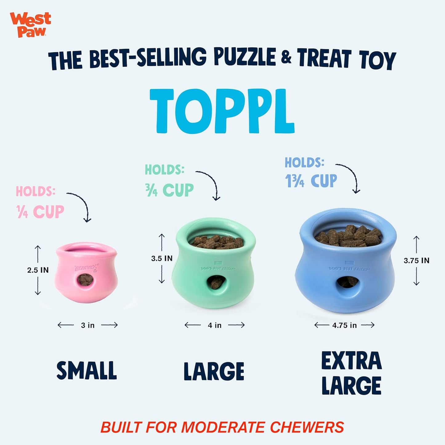 WEST PAW Zogoflex Limited Edition Toppl Treat Dispensing Dog Toy Puzzle – Interactive Chew Toys for Dogs – Dog Toy for Moderate Chewers, Fetch, Catch – Holds Kibble, Treats, Small 3", Bubblegum