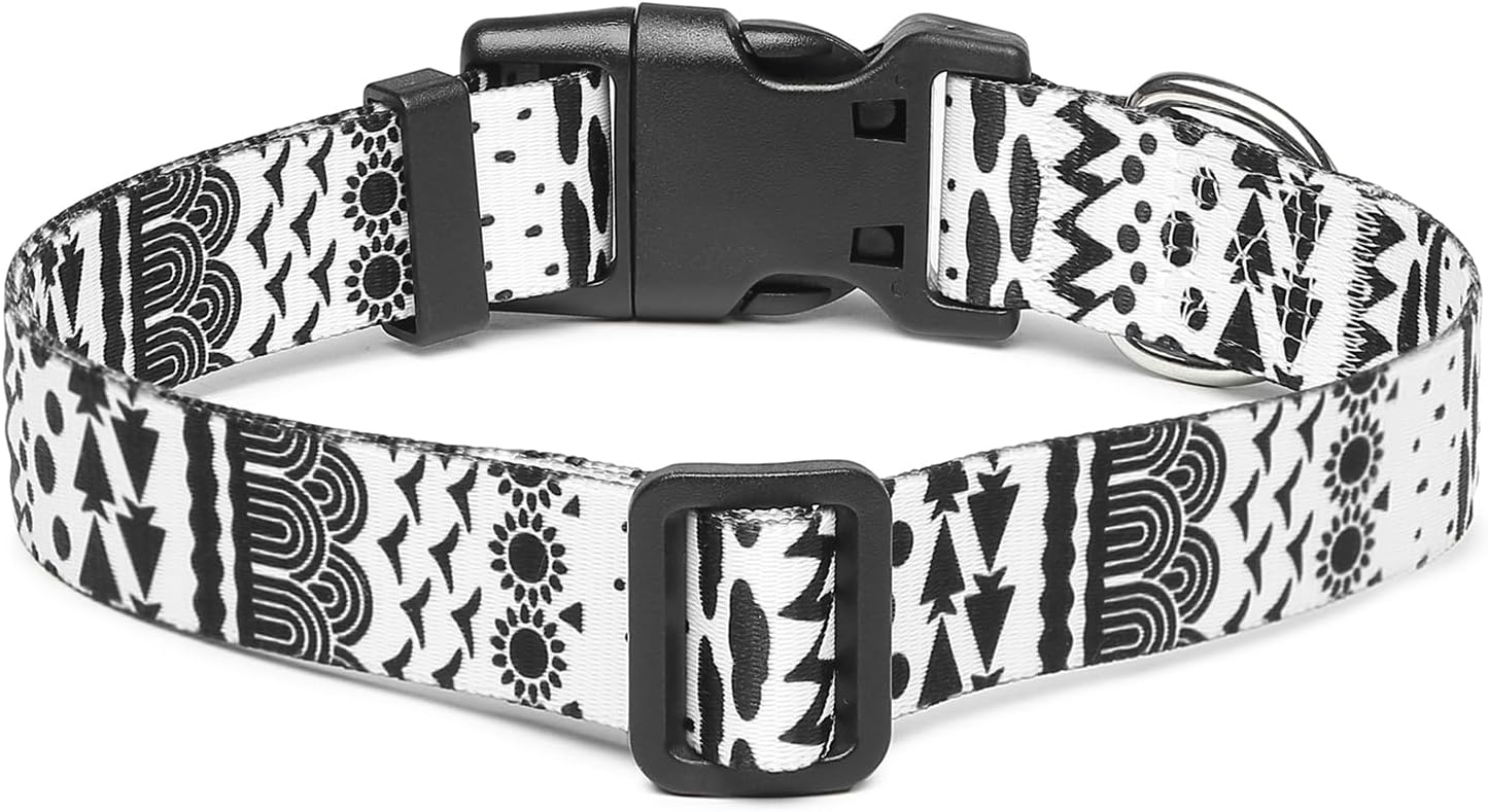 Mercano Adjustable Dog Collar - Special Design Patterns, Soft Nylon Comfortable Durable Pet Collar for Small Medium Large Dogs (XS, Black White B)