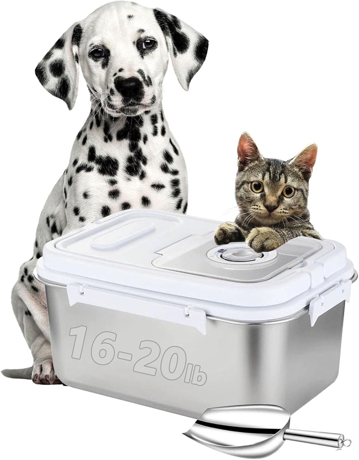 Sanbo Dog Food Storage Container Stainless Steel with Scoop, Airtight Pet Metal Food Storage Bin,Cat Food Canister,Storage Box with Date Tracker for Kitchen (Sliver, 10L)
