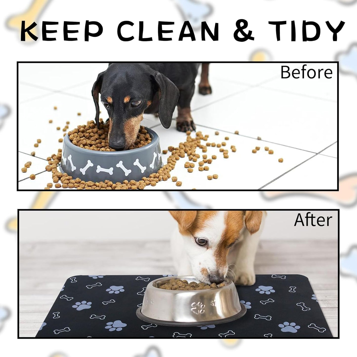 Pet Cat Dog Food Non Slip Mat for Water Bowl, Quick Dry Absorbent Feeding Mat, 18.1 * 11.8 in, Black