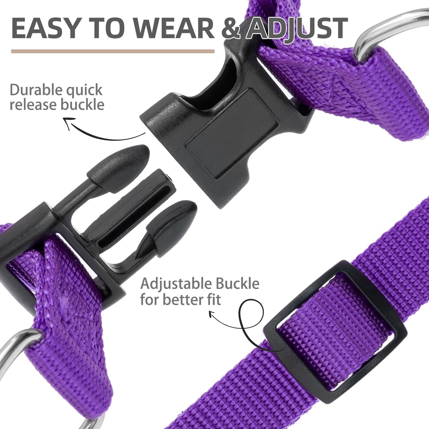 PUPTECK No Pull Dog Harness Soft Adjustable Basic Nylon Step in Puppy Vest Outdoor Walking with ID Tag and A-ir Tag Case, Purple, L