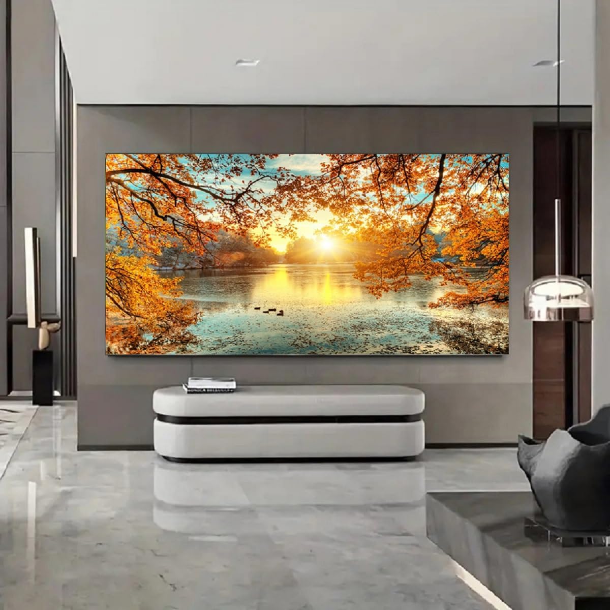 Yxbhhym-Landscape Tree Canvas Wall Art Fall Forest Sunset Wall Decor Poster Lake Water Pictures for bedroom wall decor Natural Scenery Paintings Artwork Large Living Room Decor Home Office Decoration