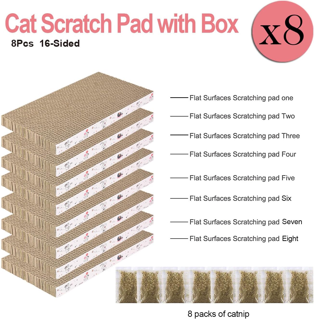 8 Packs in 1 Cat Scratch Pad, Cat Scratcher Cardboard,Reversible,Durable Recyclable Cardboard, Premium Scratch, Suitable for Cats to Rest, Grind Claws and Play