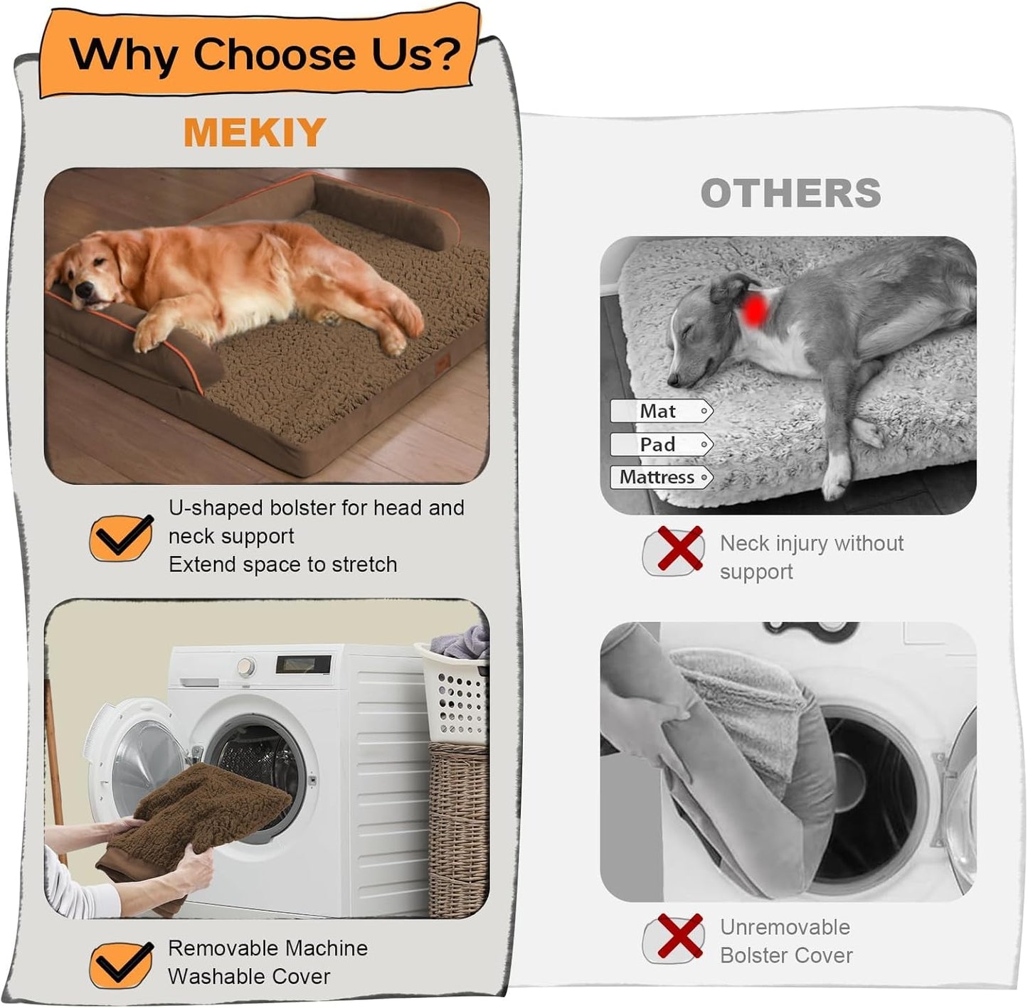 Extra Large Dog Bed-Orthopedic Waterproof XL Dog Bed for XLarge Extra Big Dogs - Foam Couch Sofa Washable with Removable Cover-Coffee