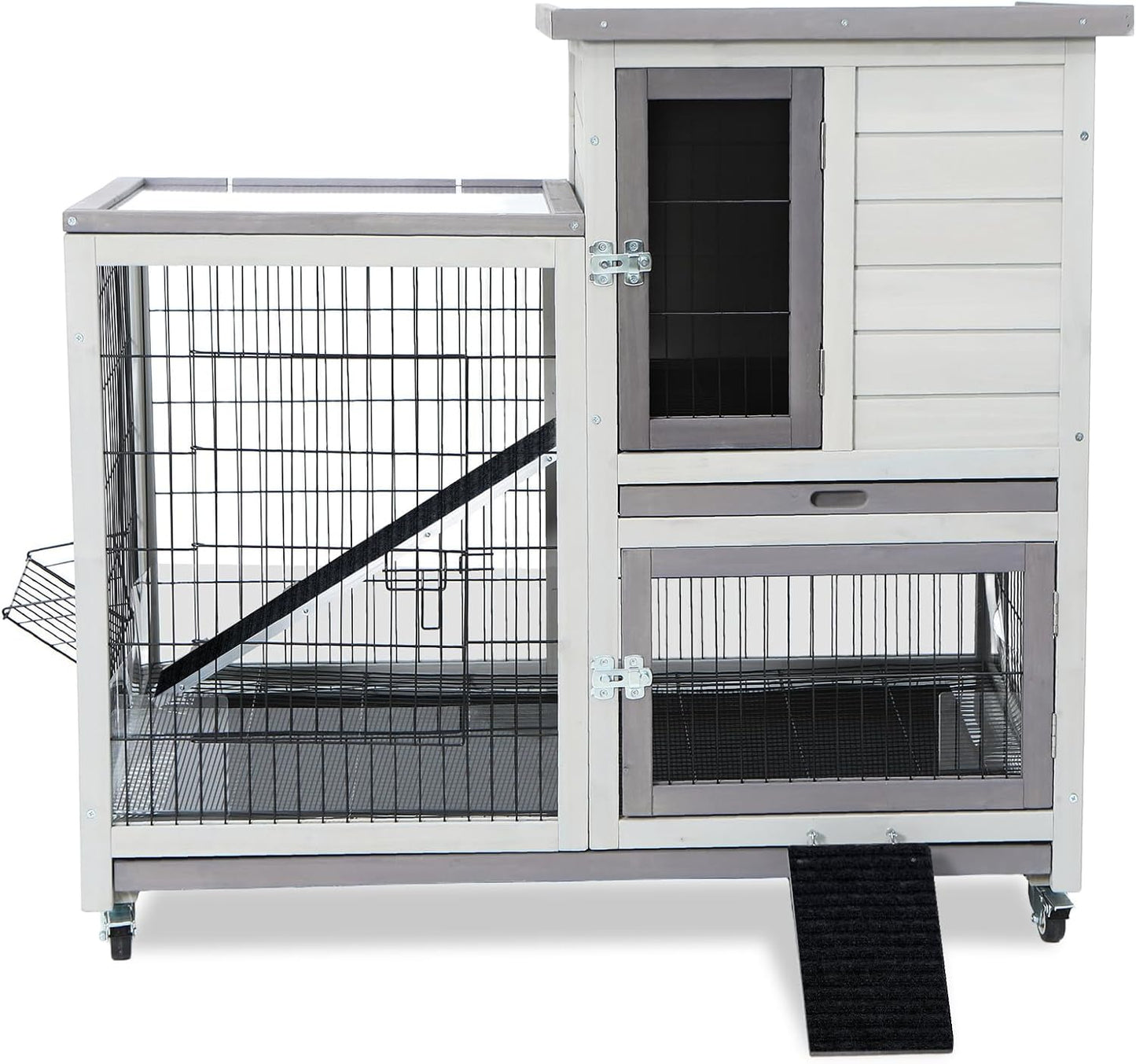 Rabbit Hutch Indoor Bunny Cage Outdoor House with Urine Guards and 2 Trays for Small Animals Guinea Pigs