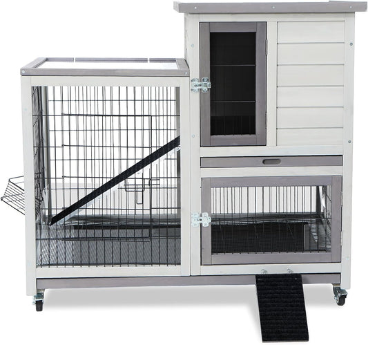 Rabbit Hutch Indoor Bunny Cage Outdoor House with Urine Guards and 2 Trays for Small Animals Guinea Pigs