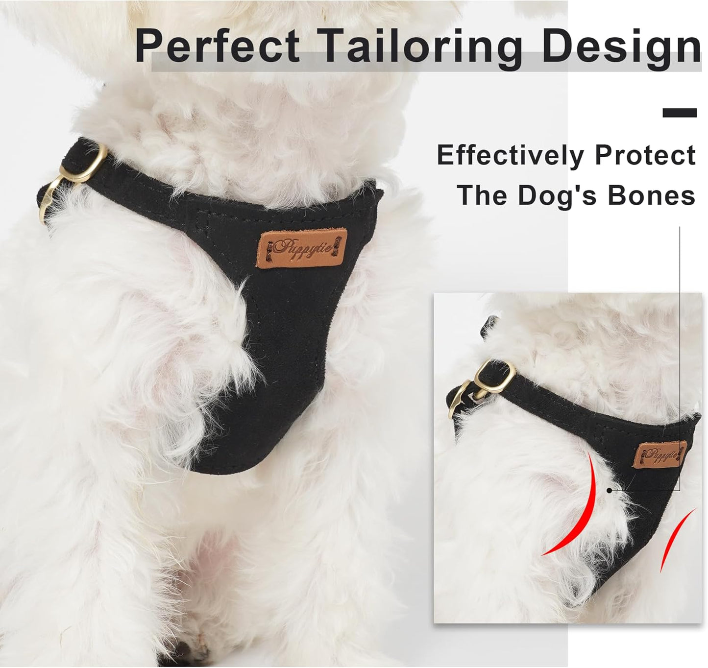 Puppytie No Pull Small Dog Harness with Multifunction Dog Leash,Lightweight Soft Adjustable No Choke Escape Proof Pet Harness Vest Pet Harness Vest,Black,S