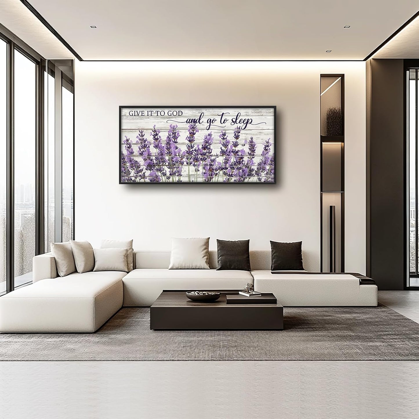 Large Lavender Wall Art for Living Room, Framed Oversized Rustic Floral Wall Decor Christian Give It To God Canvas Painting Modern Artwork for Living Room Bathroom Bedroom Office Dining Room 60"x30"