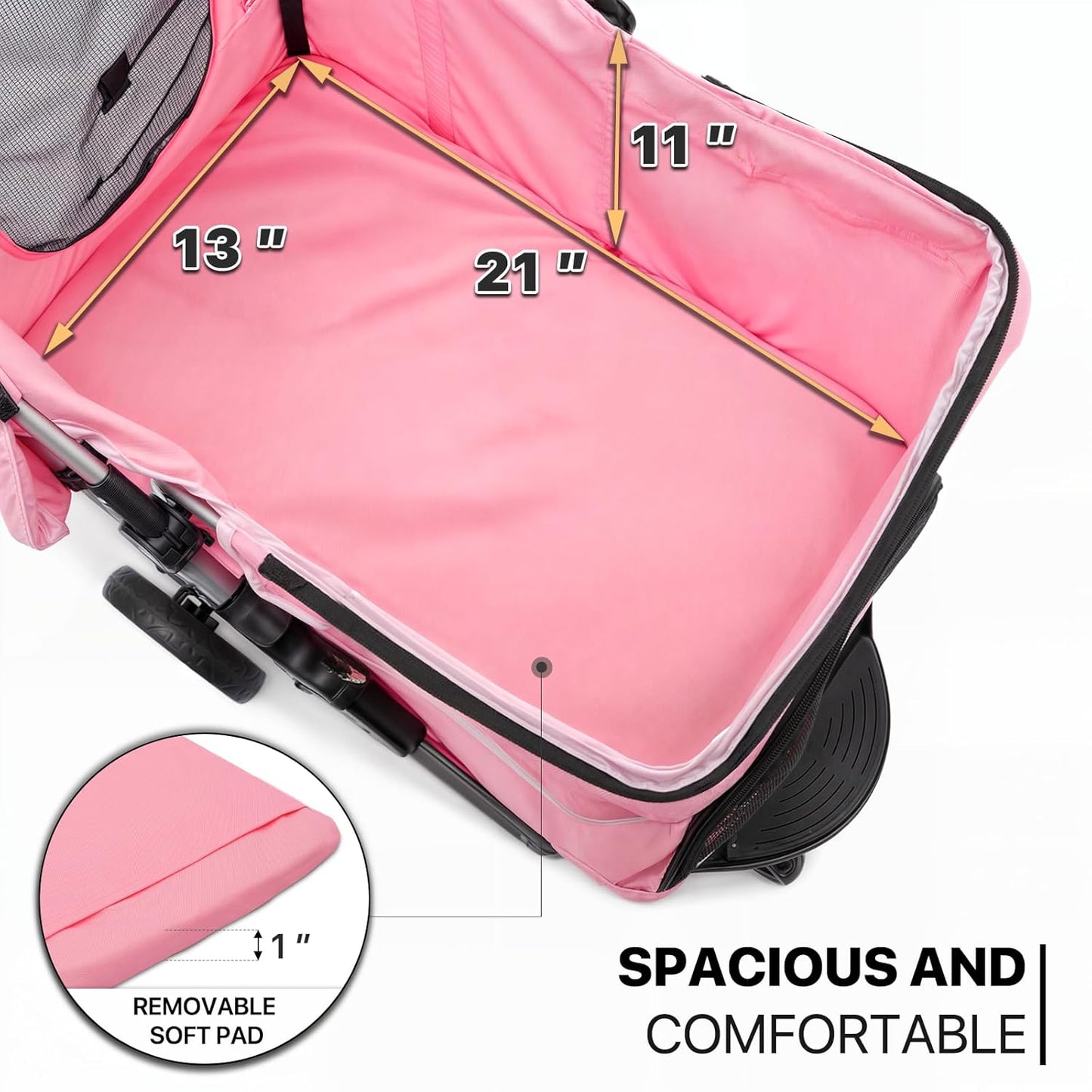 MoNiBloom 3-Wheels Foldable Pet Stroller with Waterproof Cover, Pet Strolling Cart for Small/Medium Dogs and Cats with Storage Basket and Cup Holder, Breathable and Visible Mesh for All-Season, Pink