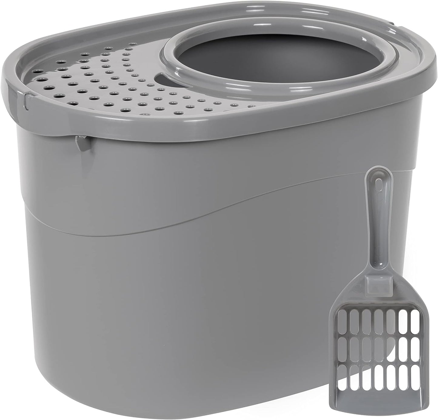 Amazon Basics Large Cat Litter Box with High Sides, Top Entry, Includes Scoop, 20.5 x 14.75 x 14.38 inches, Grey