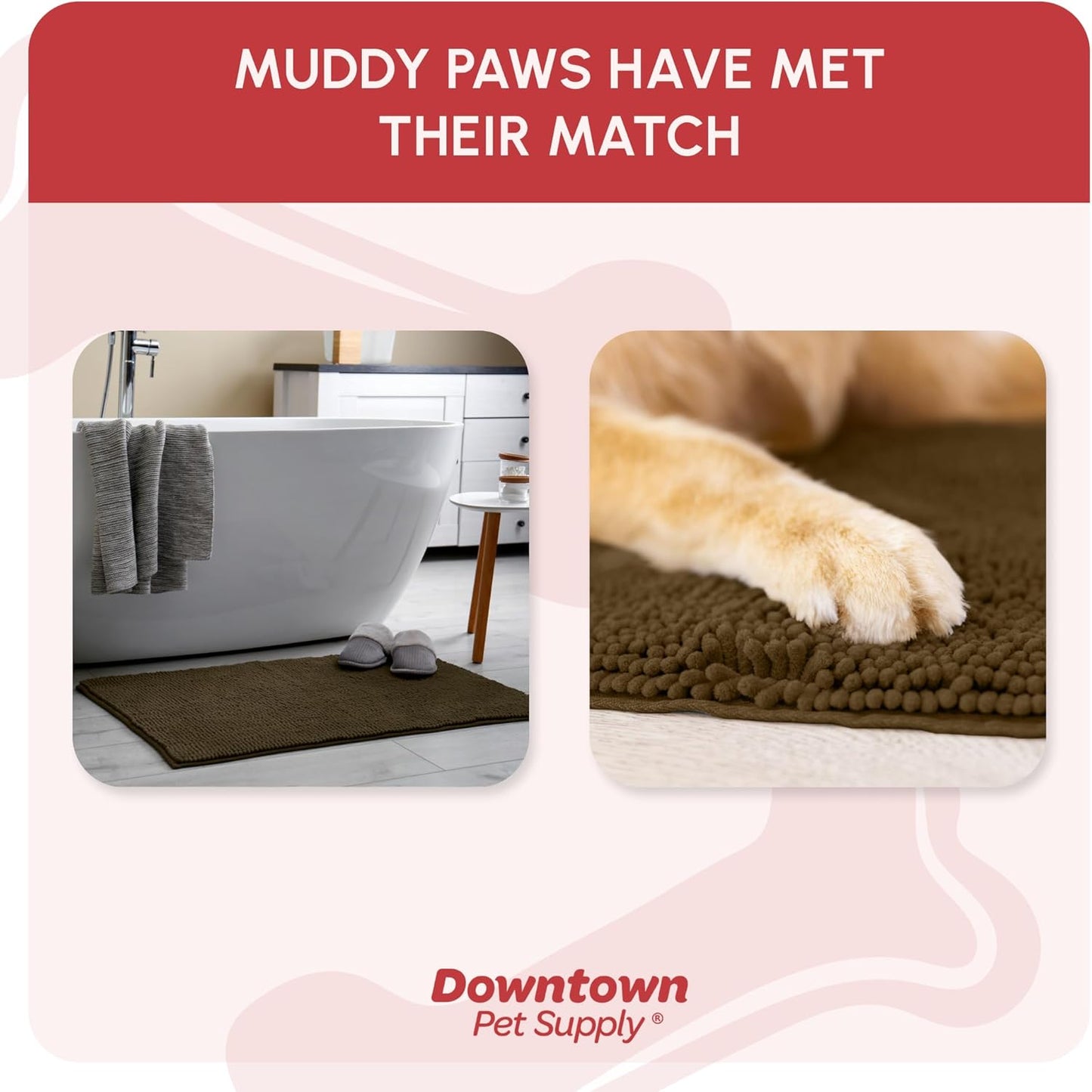 My Doggy Place Microfiber Dog Mat for Muddy Paws, 60" x 36" Brown - Non-Slip, Absorbent and Quick-Drying Dog Paw Cleaning Mat, Washer and Dryer Safe - X-Large/Runner