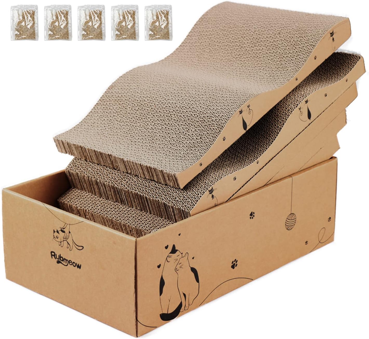 Cat Scratcher Cardboard Scratch Pad Box for Indoor Cats,5pcs Scratching Board Bed Reversible Durable,with Catnip