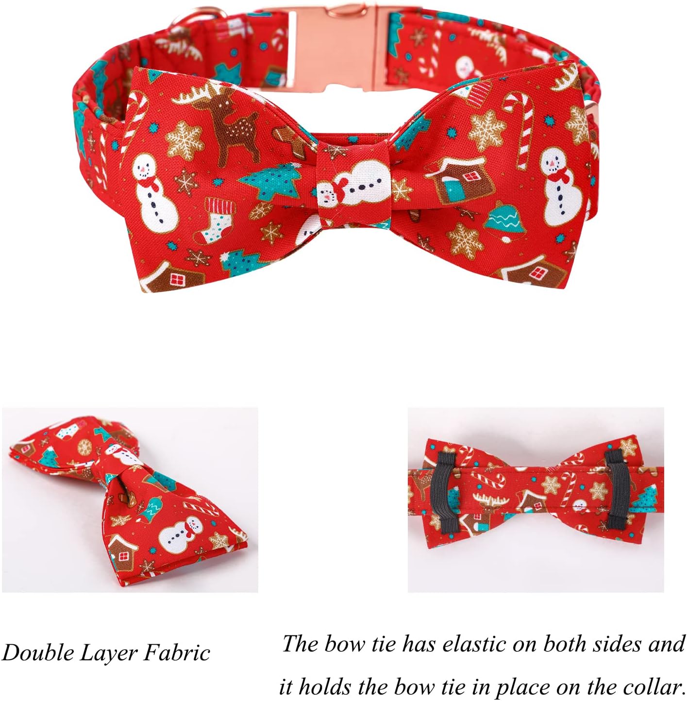 Lionet Paws Christmas Dog Collar with Bowtie, Dog Bowtie Collar with Metal Buckle for Dogs, Adjustable Comfortable Dog Collar Girl Boy Gift, XL, Neck 16-26 in