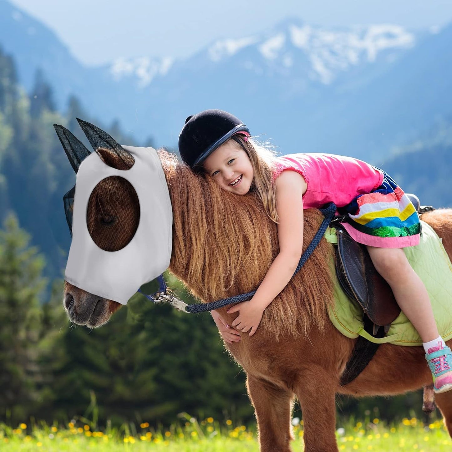 Sadnyy 6 Pcs Horse Fly Masks with Ears Comfort Breathable Mesh Fly Masks Net UV Protection Large Eye Space Full Face Covering Elasticity Soft for Horses(Large)