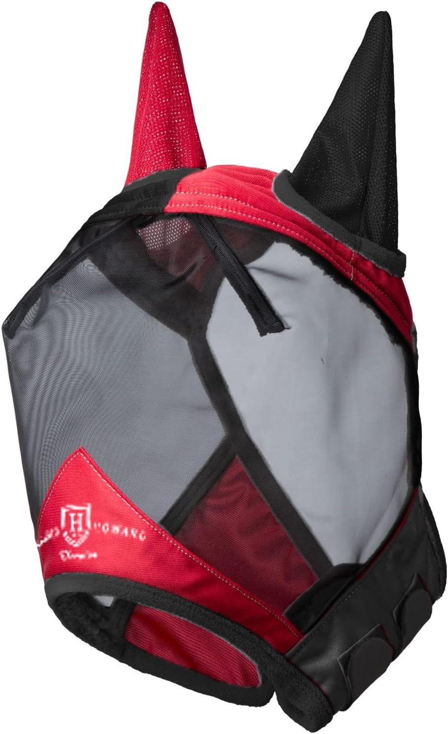 Harrison Howard Pro Luminous Horse Fly Mask Standard with Ears UV Protection for Horse Scarlet Red/Black Small Pony