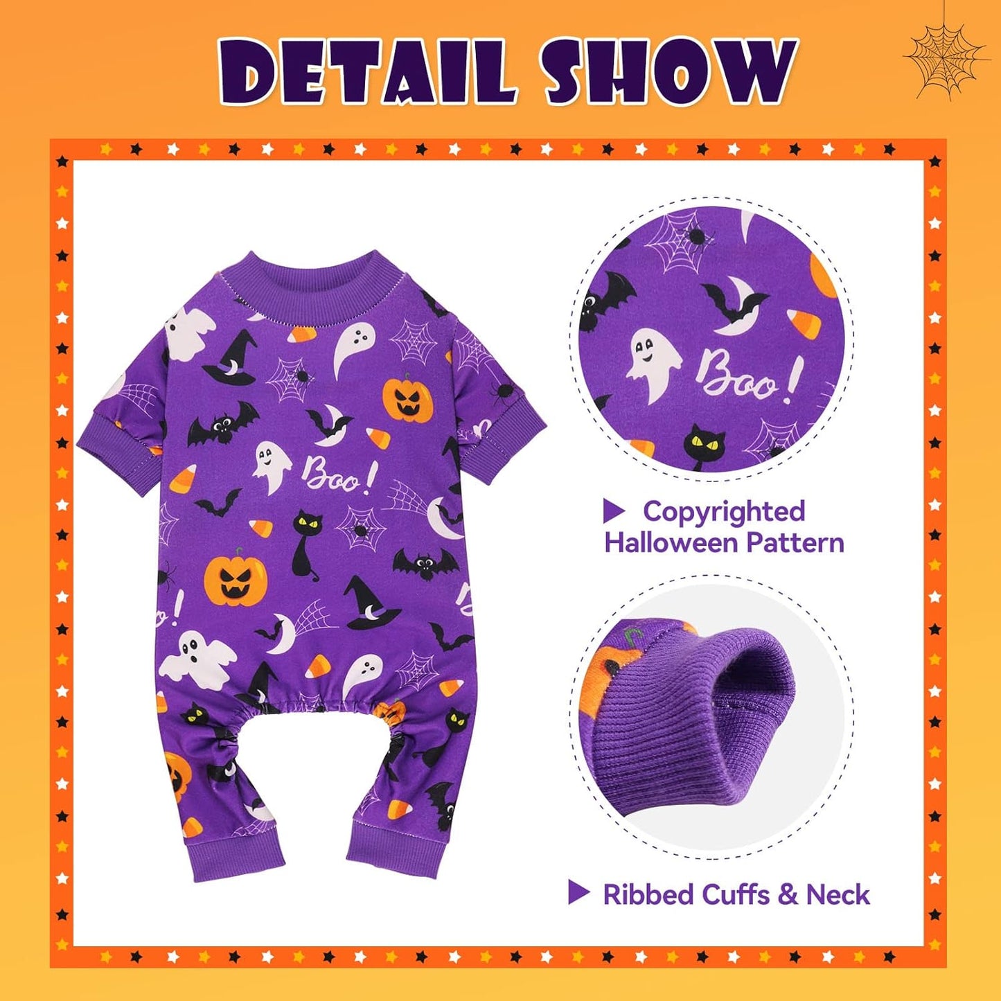 Dog Halloween Pajamas Dog Costumes Pjs Stretchy Funny Costumes Pet Clothes Outfit Pajamas for Small Dogs Puppy Cat(XS)