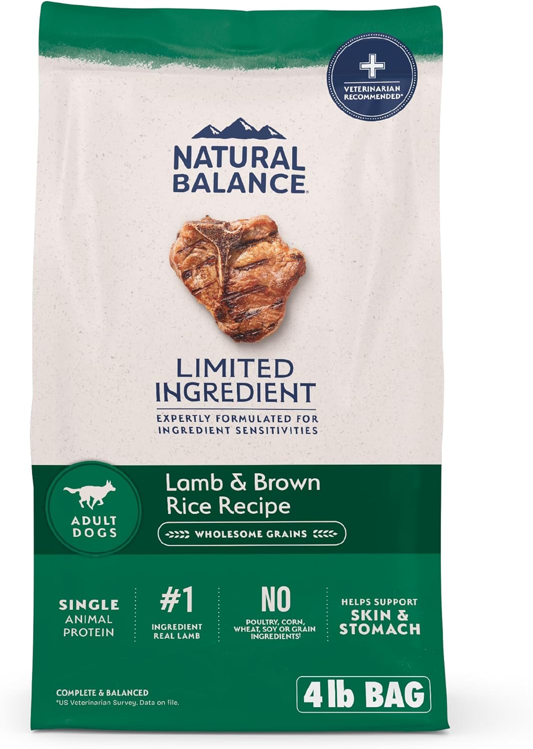 Natural Balance Limited Ingredient Adult Dry Dog Food with Healthy Grains, Lamb & Brown Rice Recipe, 4 Pound (Pack of 1)