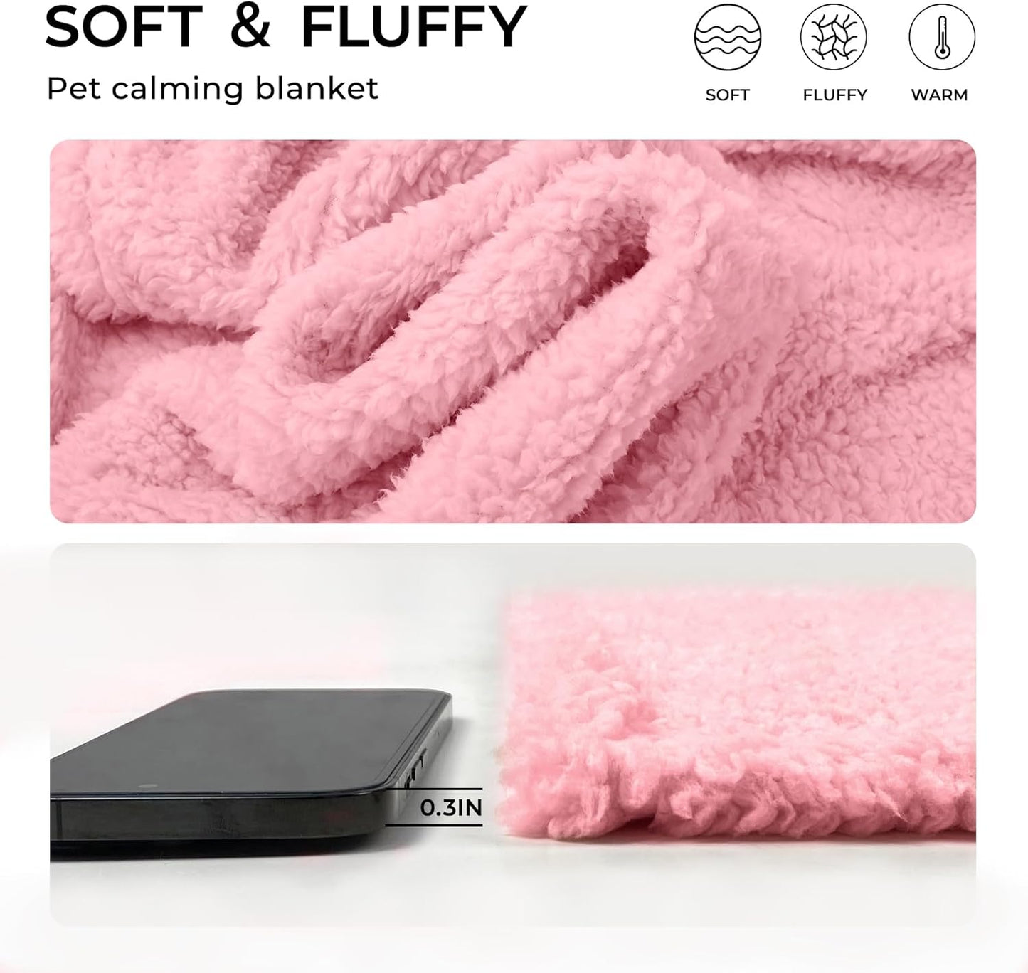 Luciphia 1 Pack 3 Calming Dog Blanket Fluffy Premium Fleece Pet Blankets Soft Sherpa Throw for Dogs Puppy Cat Pink Medium (30" x20")