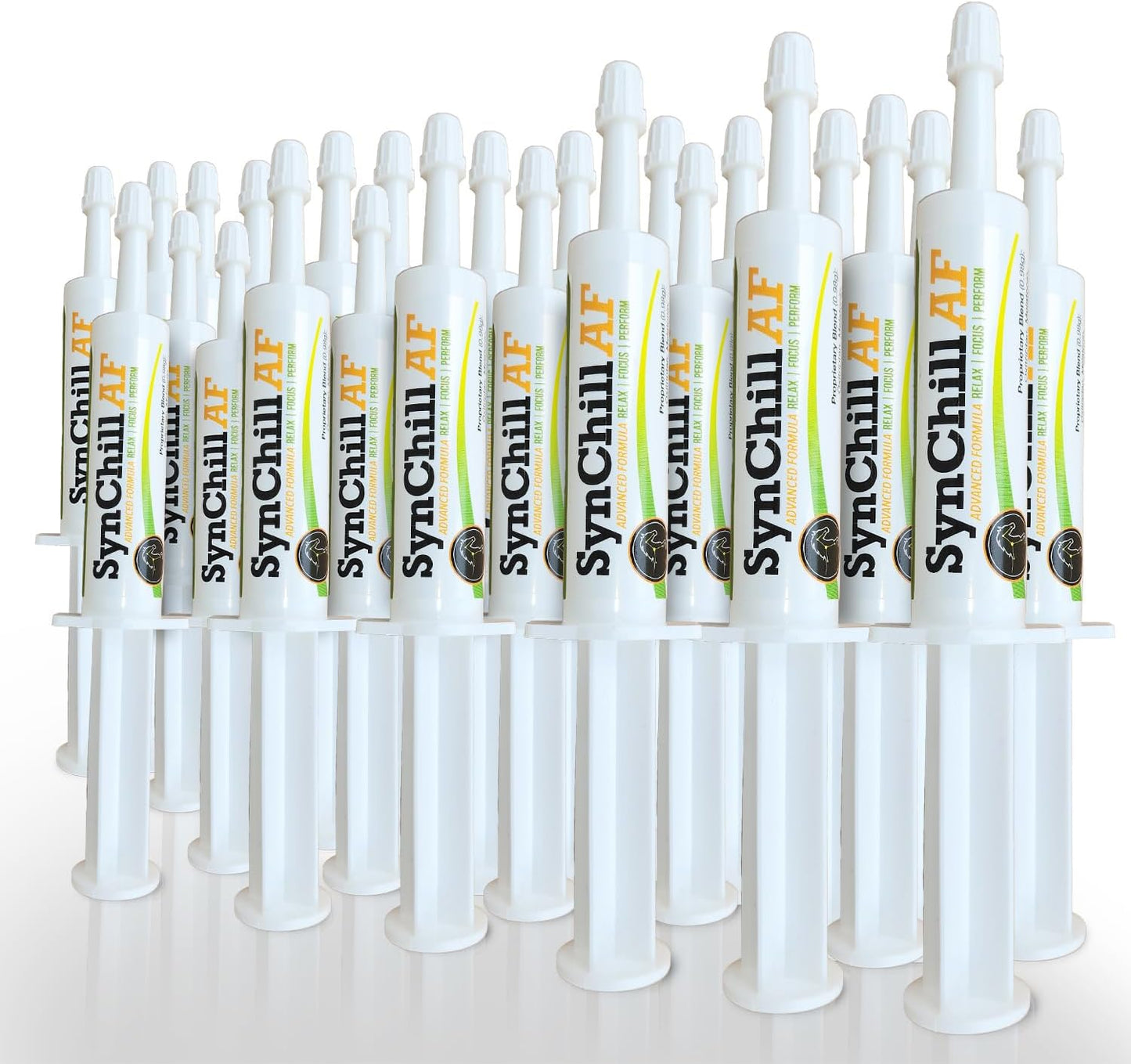 SynChill AF Calming Gel for Nervous Horses - Single Serving - Advanced Formula with L-Theanine, Increased Potency, 100% Natural Supplement, Disposition & Confidence Support for Horses - 25 Pack