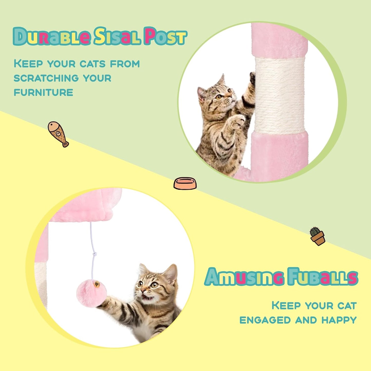 SHA CERLIN 73in Fan-Shaped Corner Cat Tower for Save Space/Multi-Level Tall Cat Tree for Indoor Kitties/Condo with Baskets/Cozy Perches/Sisal Scratching Posts/Pet Activity House/Pink