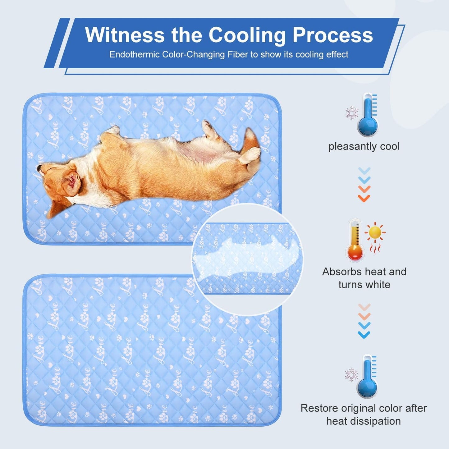 MH MYLUNE HOME Dog Cooling Mat 36x23 Inch - Arc-Chill Cool Fiber, Endothermic Color Changing Pet Pad for Dogs & Cats, Double-Sided Cooling & Warm, Foldable & Washable Summer Blanket