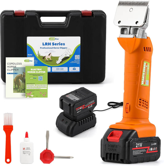 Horse Clippers Cordless, Heavy Duty Horse Grooming Kit, 6-Speed Professional Livestock Clippers with 2PCS 21V 4Ah Lithium Battery for Shaving Horse Pony Cattle Large Dogs