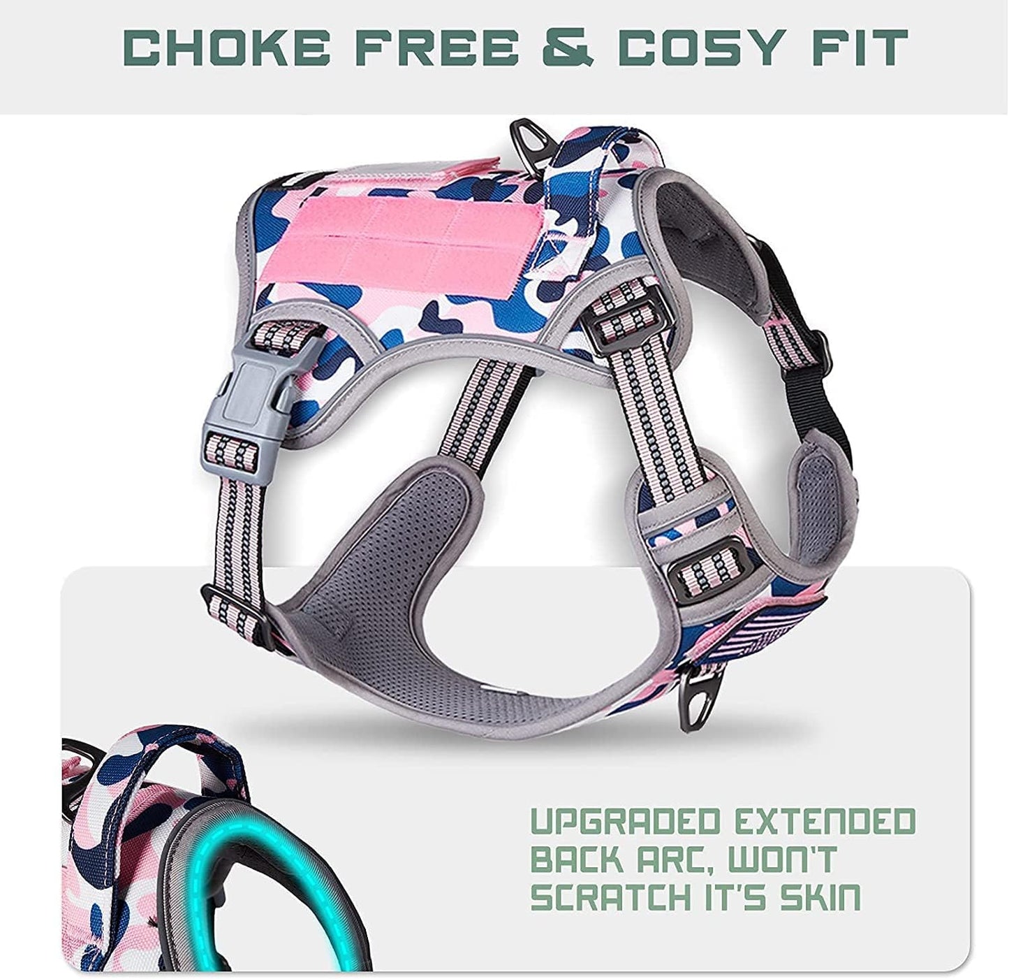 BUMBIN Tactical Dog Harness for Small Dogs, No Pull, Pink Camo XS