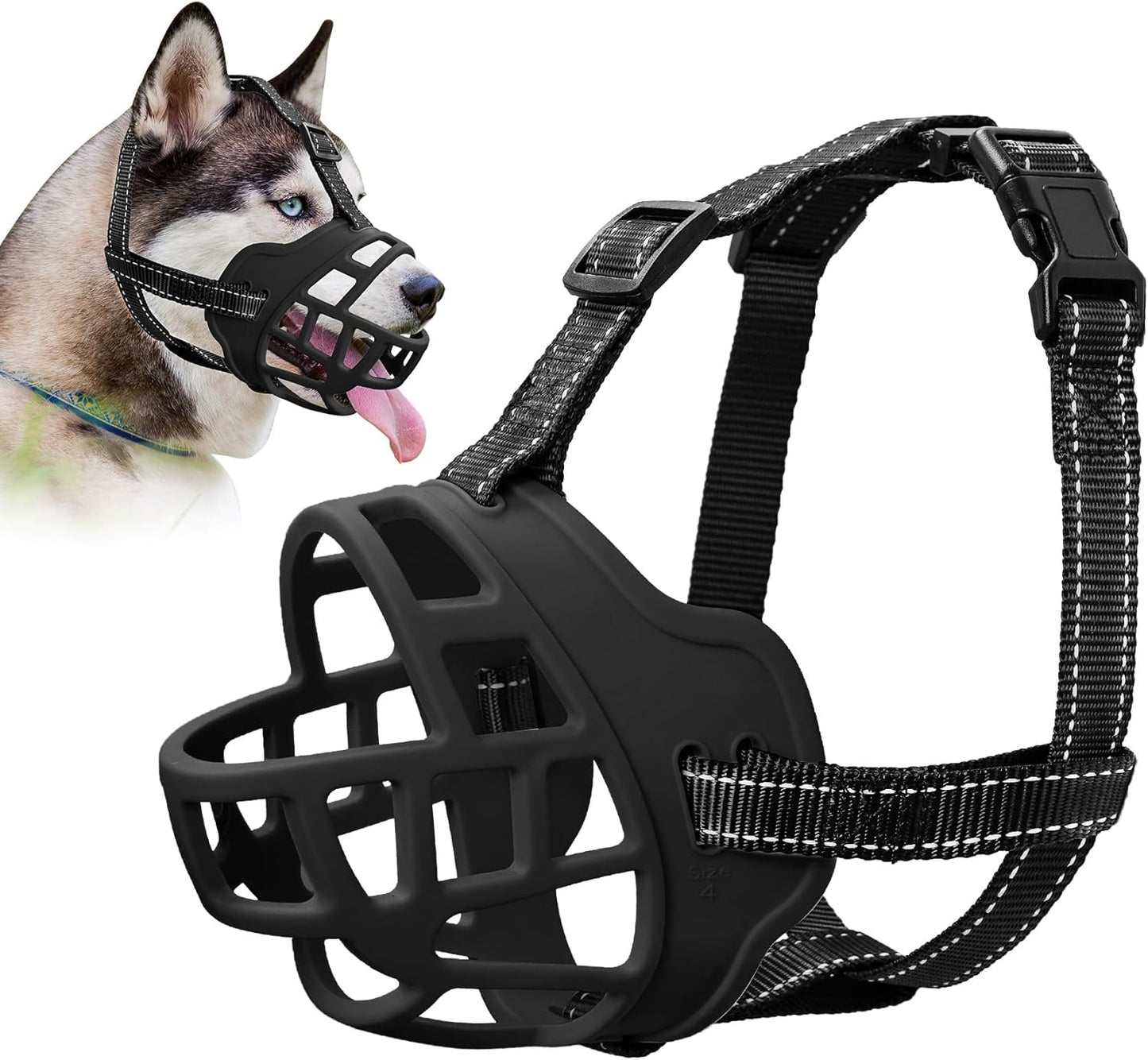 Dog Muzzle for Large Dogs, Breathable Basket Muzzles for Small, Medium and X-Large Aggressive Dog, Allows Panting Drinking, Suitable for Grooming Trimming Training (2, Black)