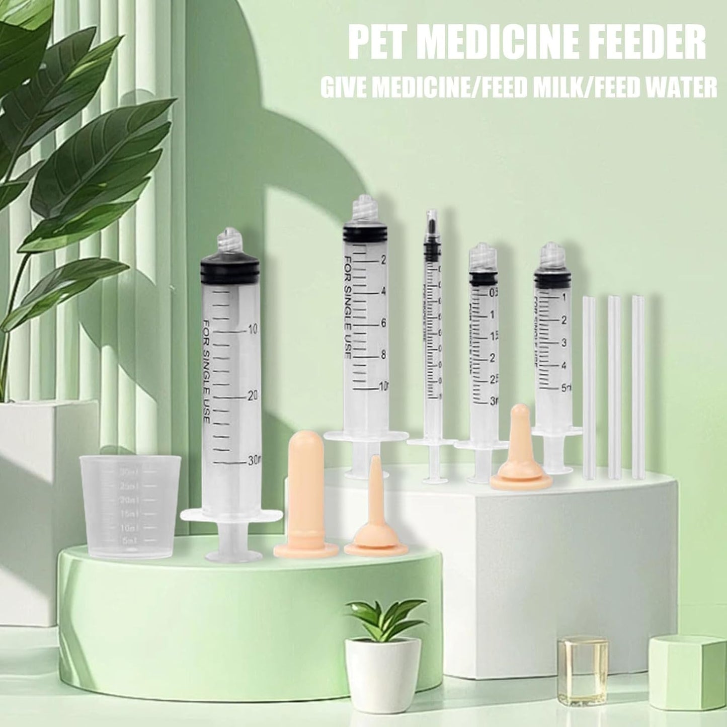 Suxgumoe Pet Feeding Bottle Set, Feeding Silicone Nipple with Bottle and Syringes, Reusable Pet Nursing Kits Feeding Tools for Rabbits, Small Animals (3 Nipples+5 Syringes + 1 Measuring Cup)