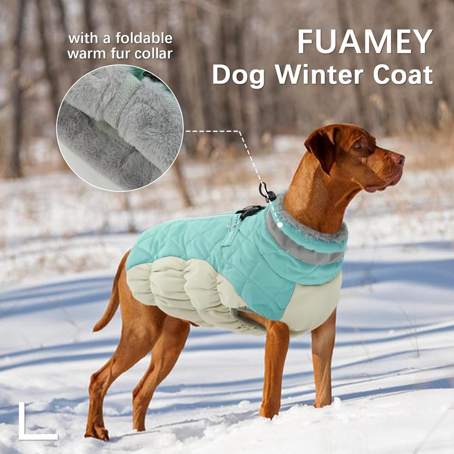 FUAMEY Dog Coat for Small Dogs,Waterproof Dog Winter Jacket with Harness Built in Puppy Cold Weather Coats Reflective Pet Vest with Zipper Warm Fleece Dogs Snowsuit Windproof Mint Green XS