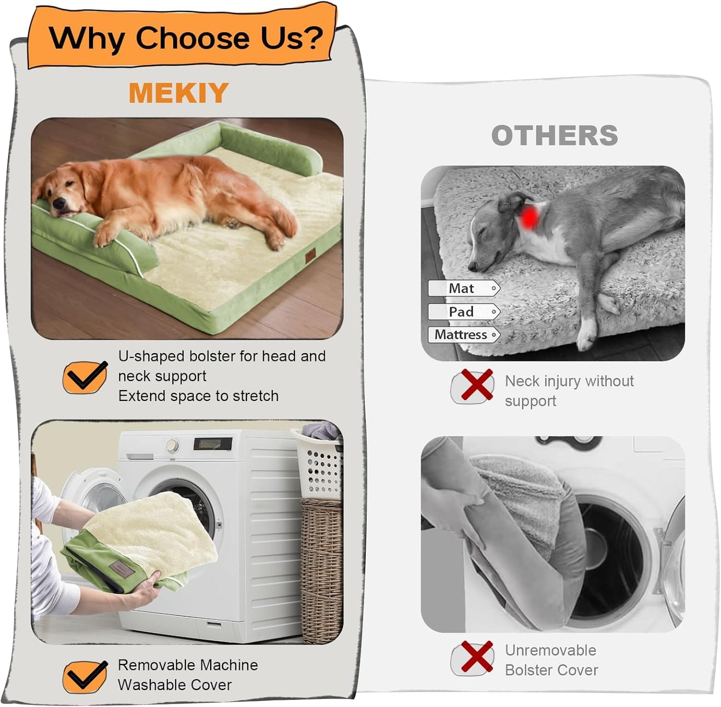 Large Dog Bed Orthopedic Washable - Beds Bolster - Extra Large Big Dogs - Memory Foam Couch Sofa - Waterproof with Removable Cover - Grass Green Dog Bed