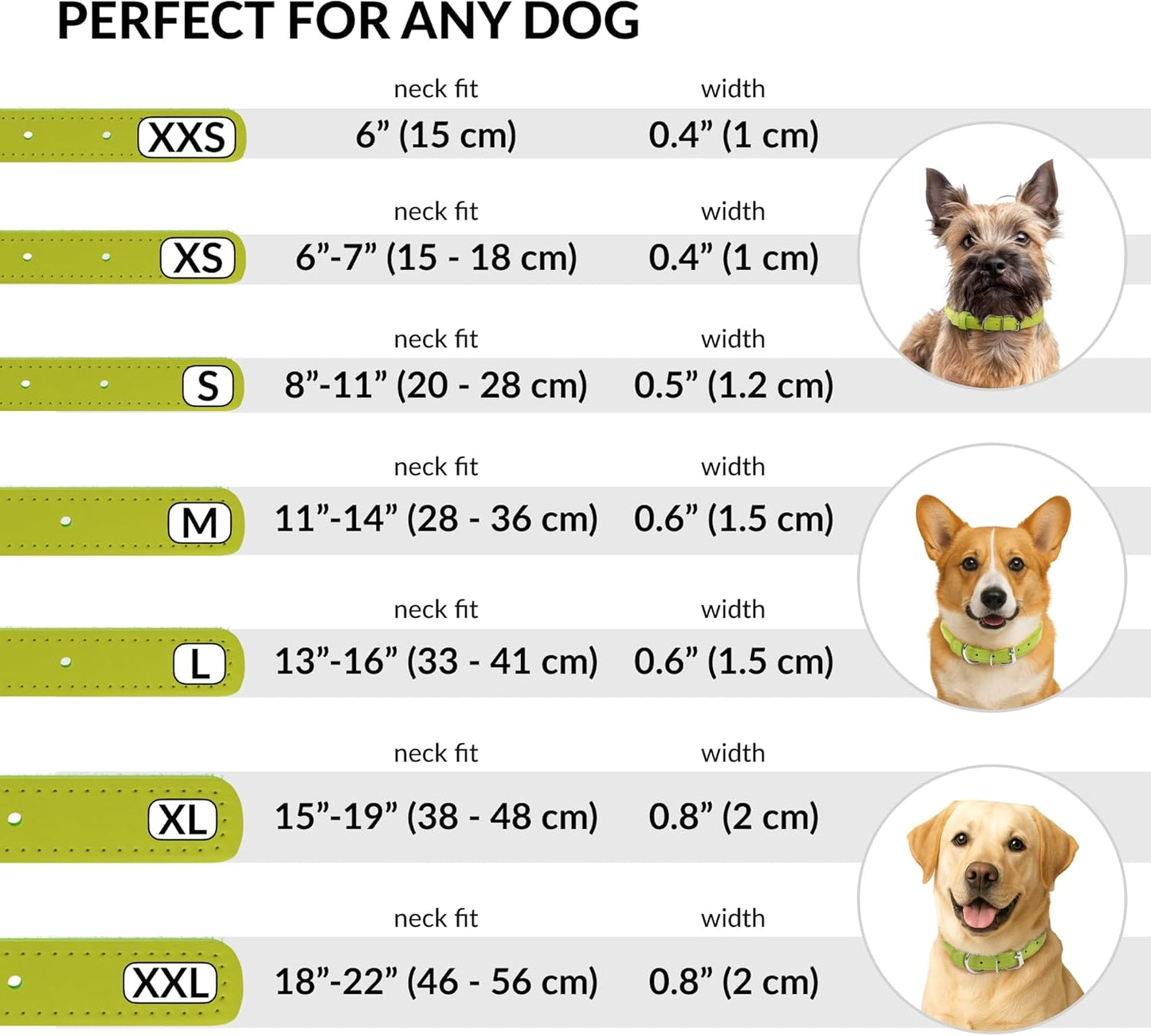 CollarDirect Rolled Leather Dog Collar, Soft Padded Round Puppy Collar, Handmade Genuine Leather Collar Dog Small Large Cat Collars 13 Colors (15-19 Inch, Lime Green Smooth)