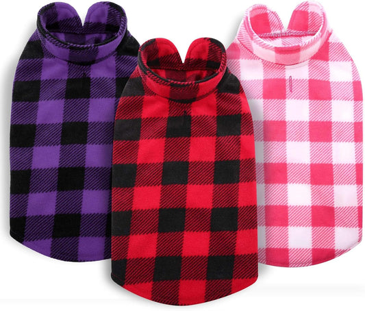 ASERU Dog Sweater 3 Pack - Plaid Dog Fleece Vest - Soft Pet Pajamas, Warm Winter Coats for Small & Medium Dogs