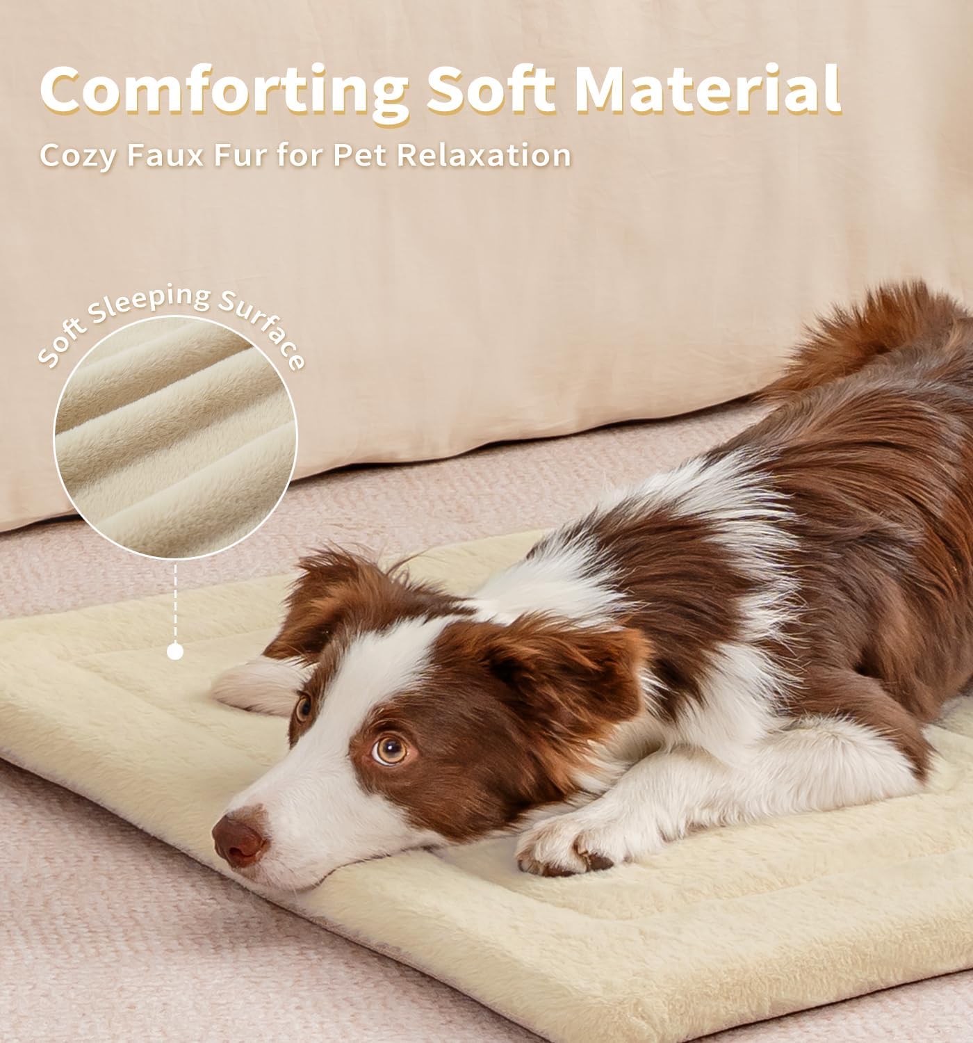 MADE 4 PETS Dog Crate Pad Bed for Small Dogs, Washable & Reversible, Anti-Slip Kennel Mat for Cozy Sleeping, Soft Fluffy Dog Bed for Indoor & Outdoor Use, 24"x18", Beige