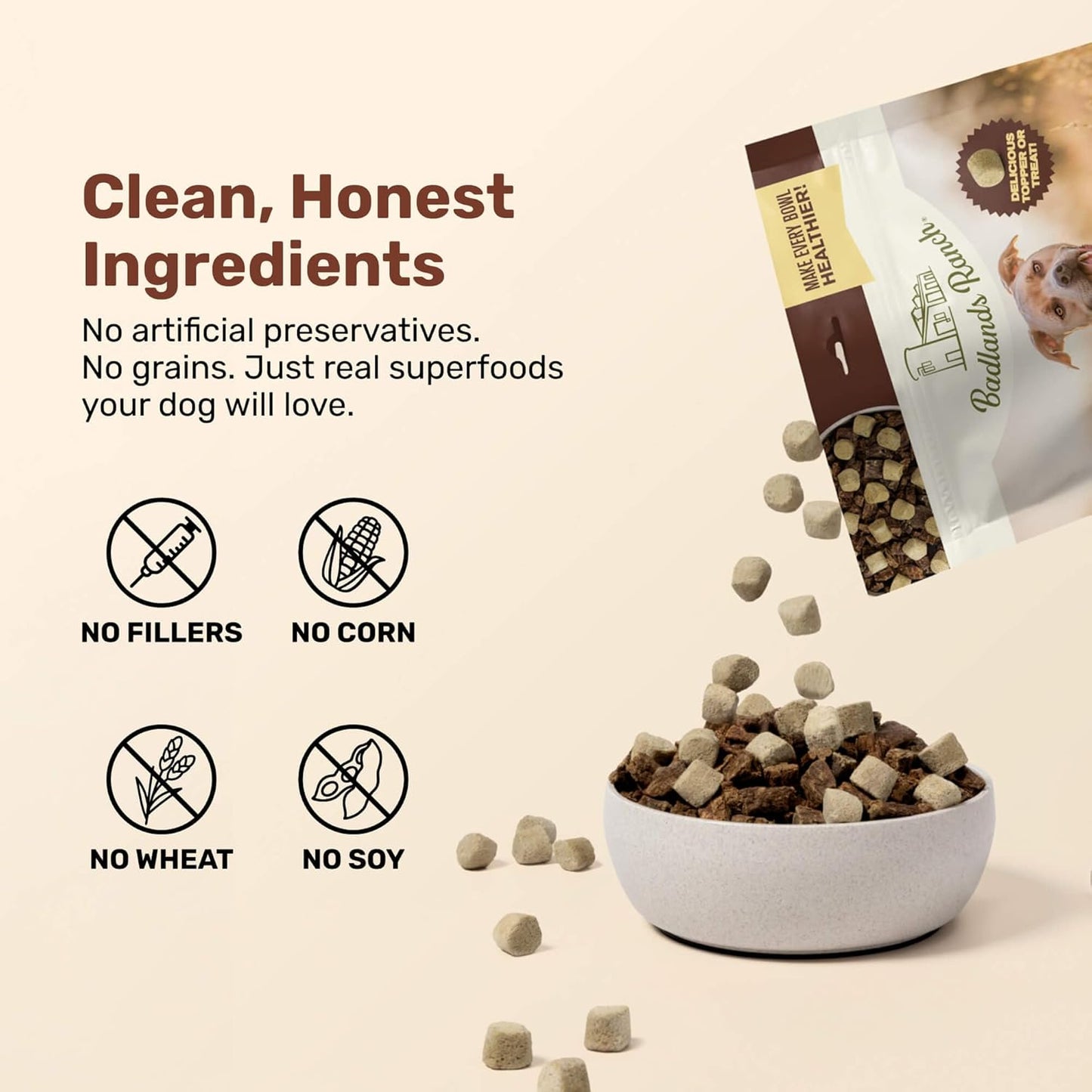 BADLANDS RANCH Superfood Nuggets- Premium, Freeze-Dried raw Dog Food Topper or Treat. Powerful Nutrient-Dense Ingredients. No Artificial additives. Duck and Kale Formula 8oz - 4pk Bundle