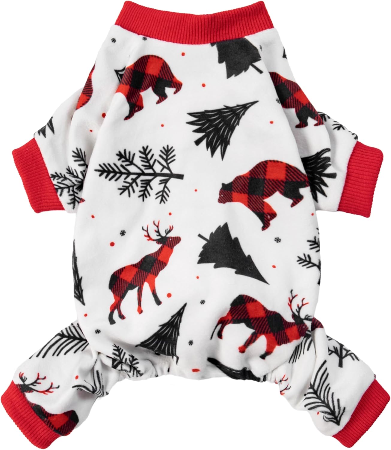 Fitwarm Reindeer Dog Christmas Pajamas, Winter Doggy Clothes for Small Dogs Boy Girl, Fleece Dog Onesie with Feet, Holiday Pet Outfit, Black, White, Red, XS