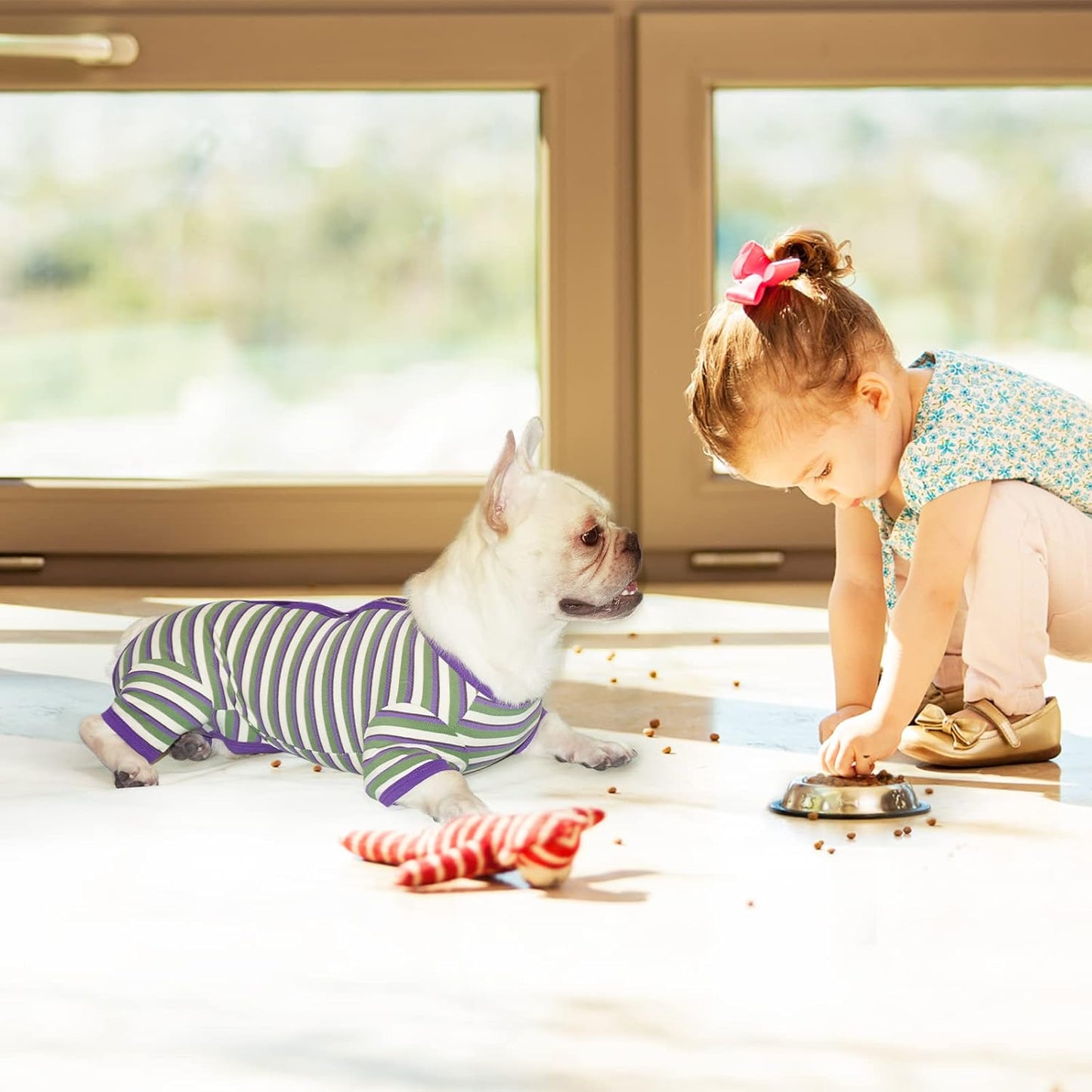 TONY HOBY Dog Pajamas, Knitted Dog Jumpsuit Shirt in Cold Weather, Dogs Surgical Recovery Suit for Small Medium Dogs (Purple&Green, Boy, XS)