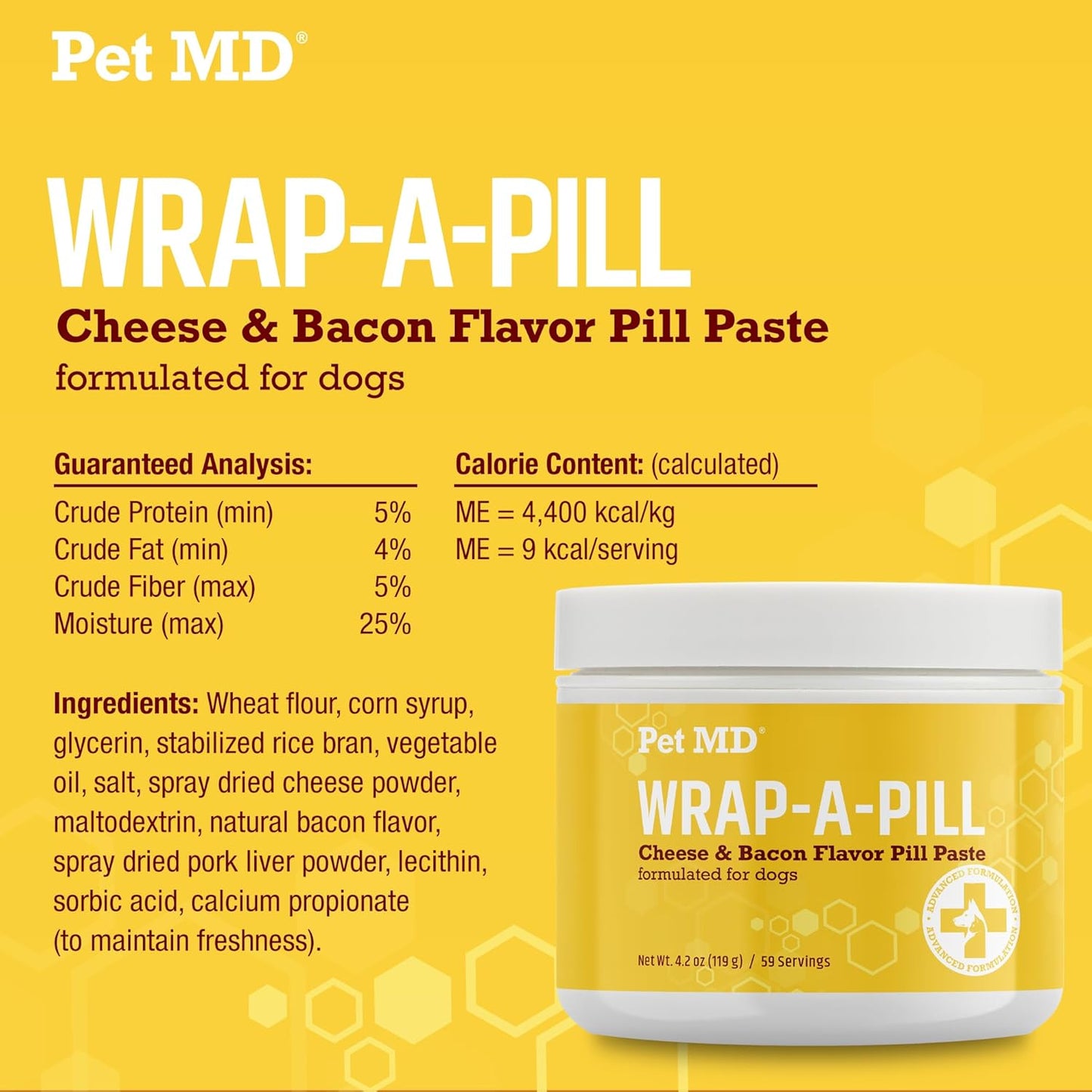 Pet MD Wrap A Pill Cheese & Bacon Flavor Pill Paste for Dogs - Make a Pocket or Pouch to Hide Pills & Medication 4.2 oz