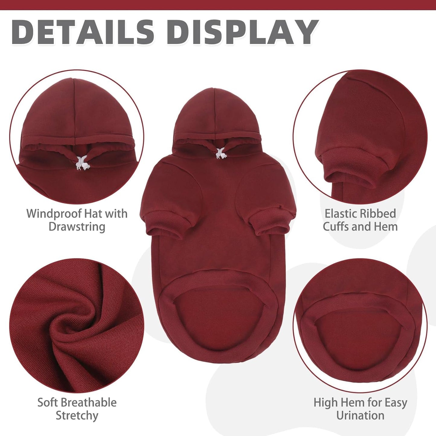 KOOLTAIL Soft and Warm Dog Hoodie Sweater with Leash Hole and Pocket, Winter Coat for Small to Large Dogs, Cat, Puppy, Boys, Girls - Deep Red SM