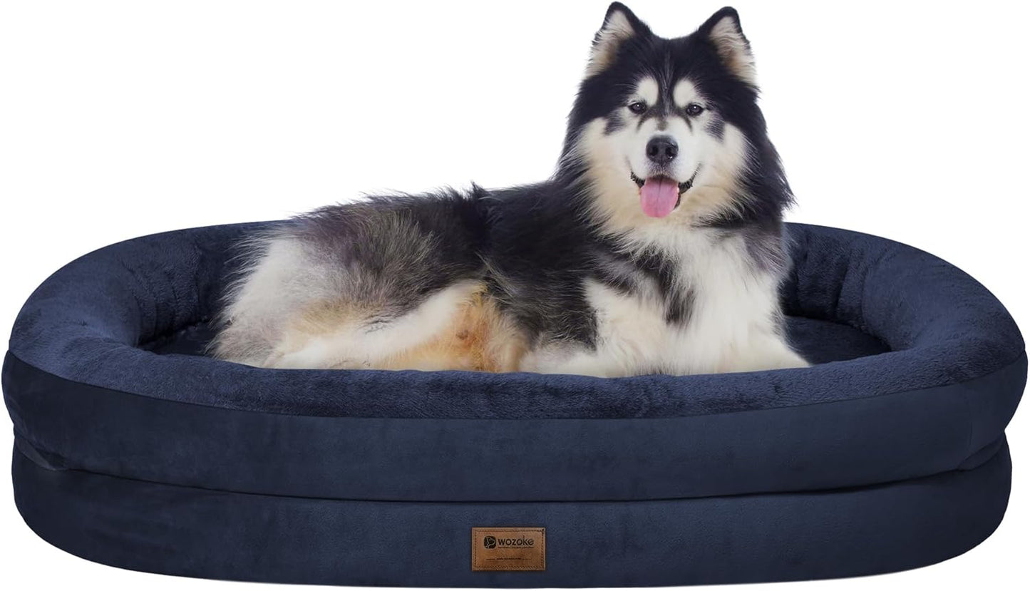Orthopedic Waterproof Large Dog Bed: Memory Foam Washable Dog Bed with Bolsters - XXL Orthopedic Removable Cover for Medium Large Sized Pet - Non-Slip Bottom - Navy